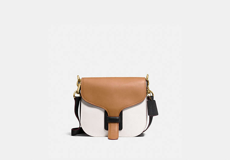 COACH®,COACH & RODARTE COURIER BAG IN COLORBLOCK,Leather,Medium,OL/Light Saddle Multi,Front View