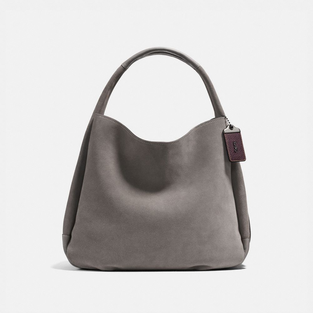 COACH®,BANDIT HOBO 39,Suede,Large,Black Copper/Heather Grey,Front View