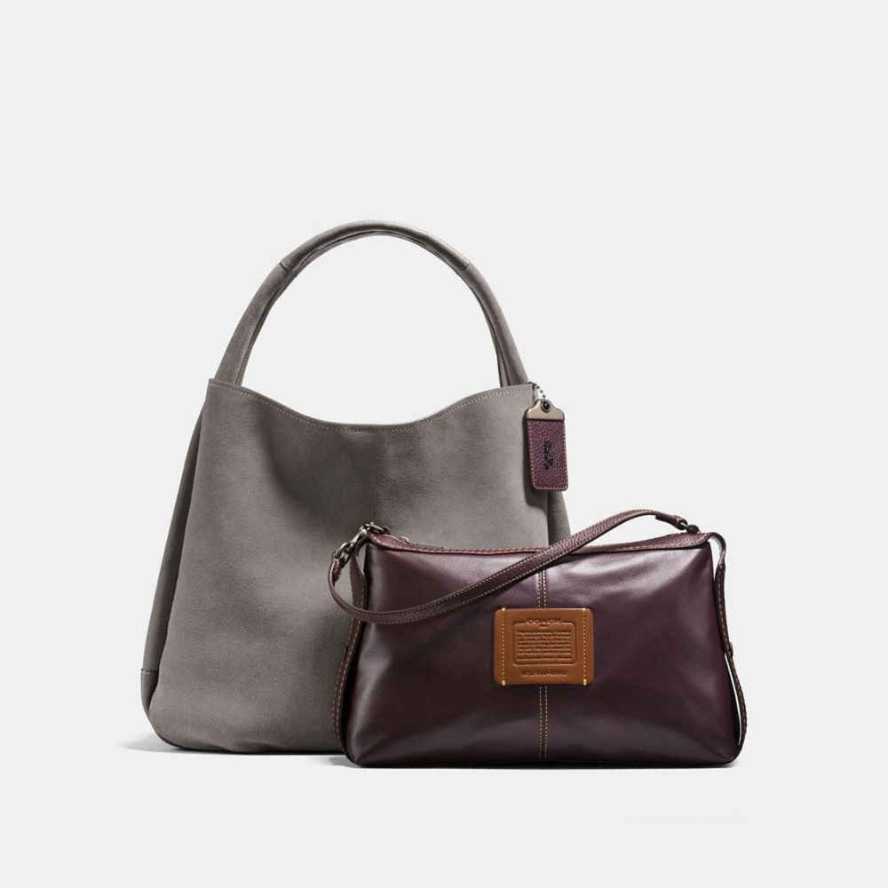 COACH®,BANDIT HOBO 39,Suede,Large,Black Copper/Heather Grey,Angle View