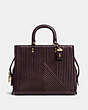 COACH®,ROGUE BAG WITH QUILTING AND RIVETS,Leather,Large,Brass/Oxblood,Front View