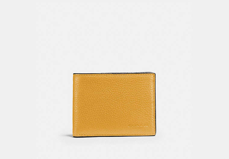 COACH®,SLIM BILLFOLD WALLET,Leather,MAIZE,Front View