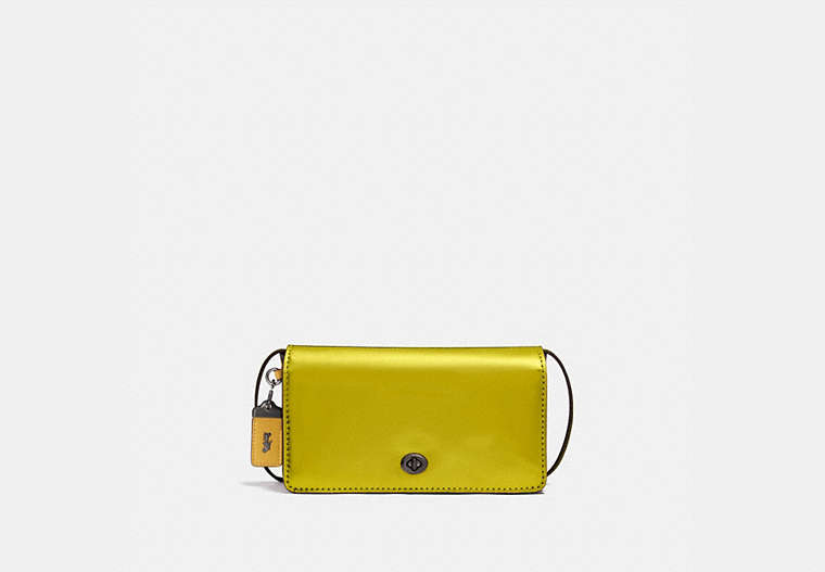 COACH®,DINKY,Leather,Small,Pewter/Metallic Lemon,Front View