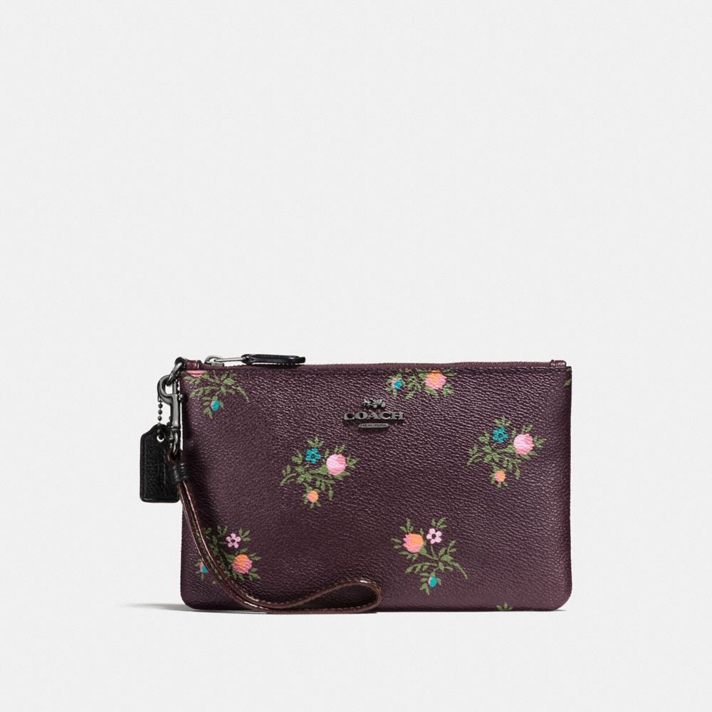 COACH®,Toile imprimée,Gris Acier Sombre/Sang De Bœuf Fleurs En Point De Croix,Front View