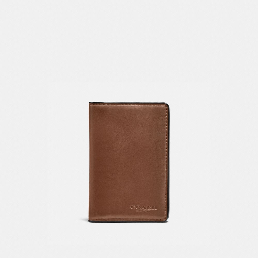 COACH®,CARD WALLET,Sport calf leather,Dark Saddle,Front View