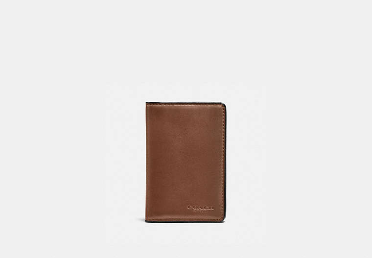 COACH®,CARD WALLET,Sport calf leather,Dark Saddle,Front View