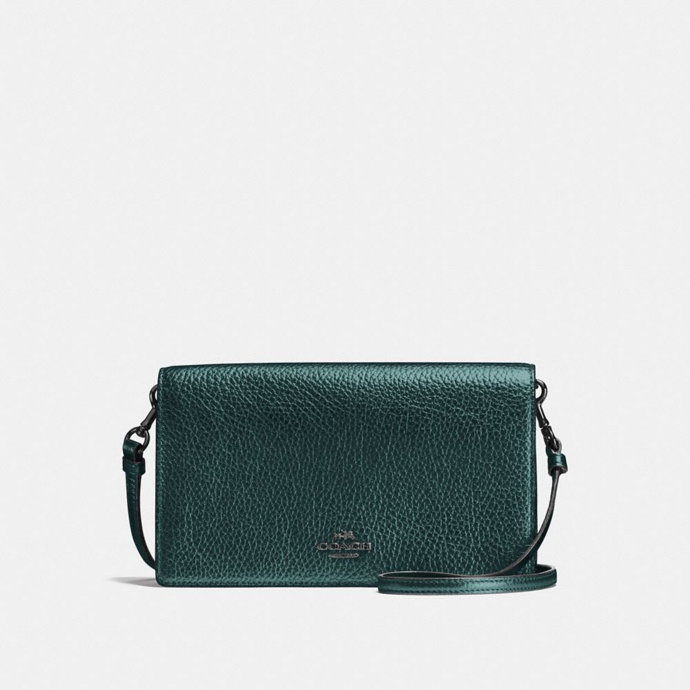 COACH®,HAYDEN FOLDOVER CROSSBODY CLUTCH,Pebble Leather,Mini,Green,Front View
