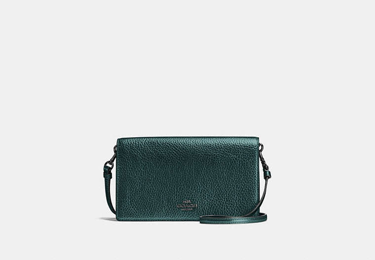 COACH®,HAYDEN FOLDOVER CROSSBODY CLUTCH,Pebble Leather,Mini,Green,Front View image number 0