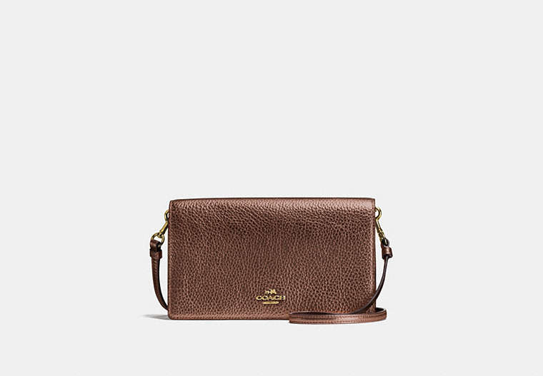 COACH®,HAYDEN FOLDOVER CROSSBODY CLUTCH,Pebble Leather,Mini,Light Gold/Bronze,Front View