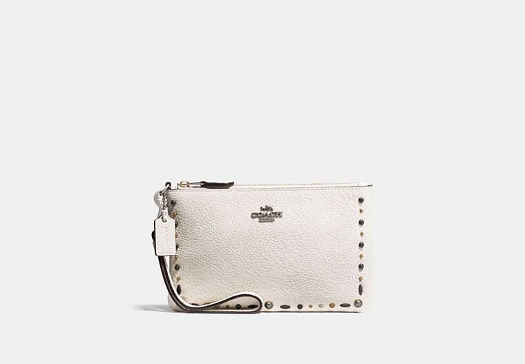 COACH®,SMALL WRISTLET WITH PRAIRIE RIVETS,Leather,Light Antique Nickel/Chalk,Front View