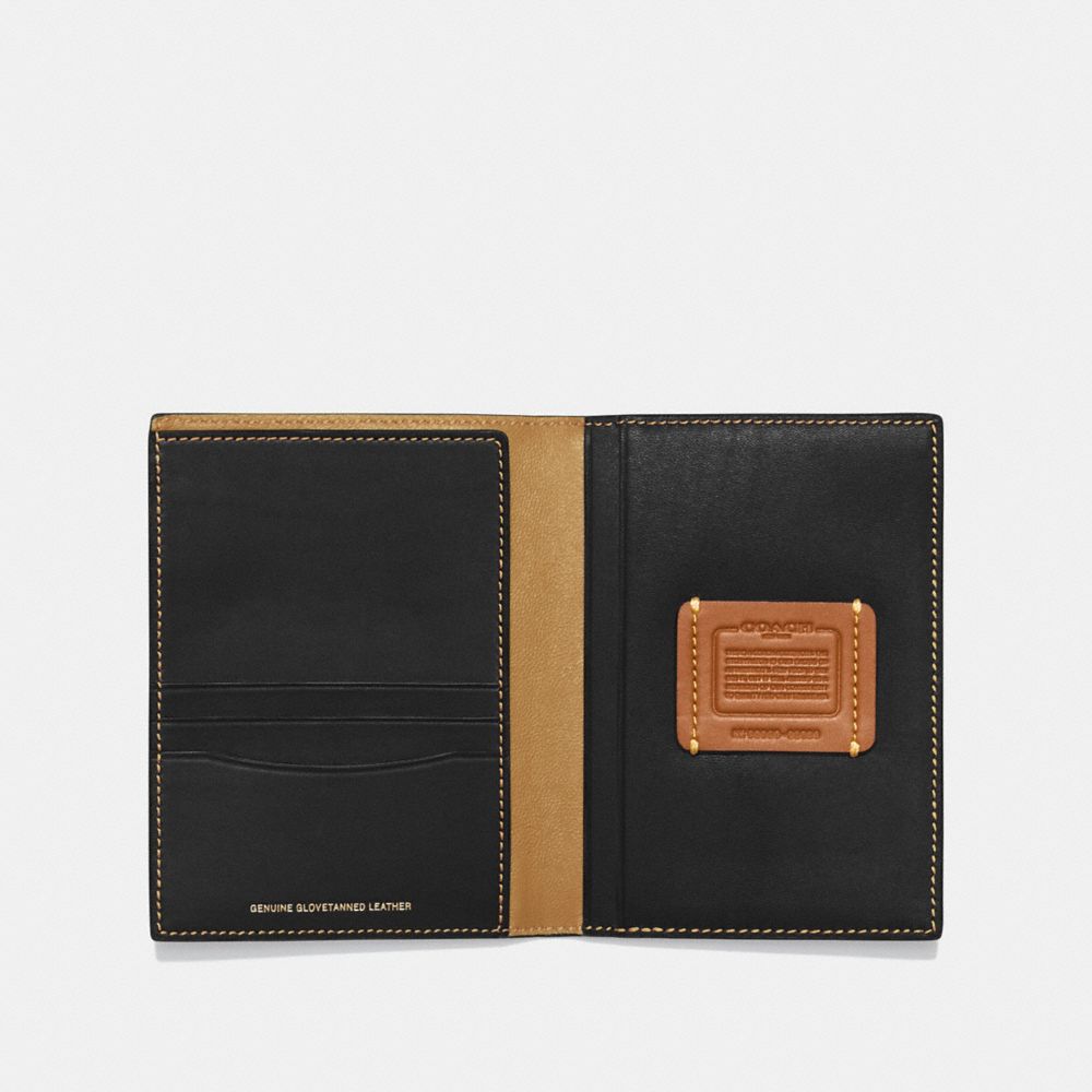 COACH®,PASSPORT CASE,Leather,Black,Inside View,Top View