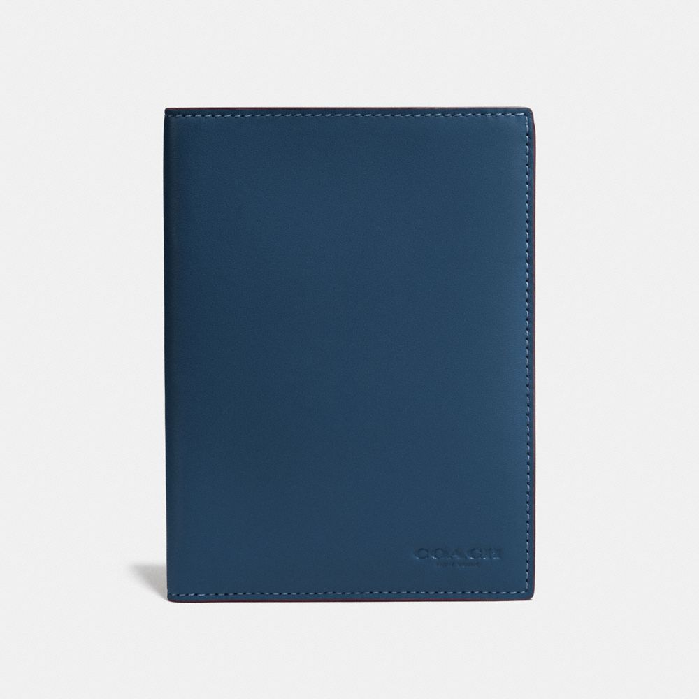 COACH®,PASSPORT CASE,Leather,Denim,Front View