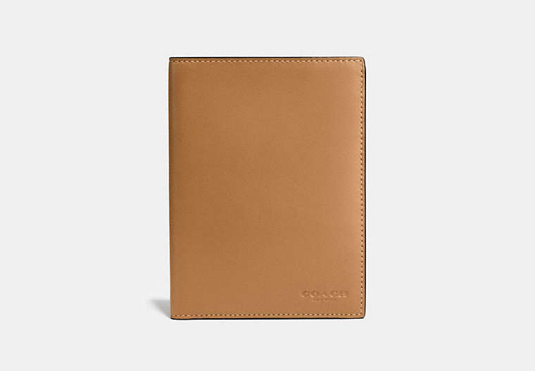 COACH®,PASSPORT CASE,Leather,LIGHT SADDLE,Front View