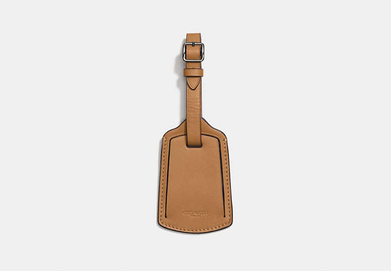 COACH®,LUGGAGE TAG,Leather,LIGHT SADDLE,Front View
