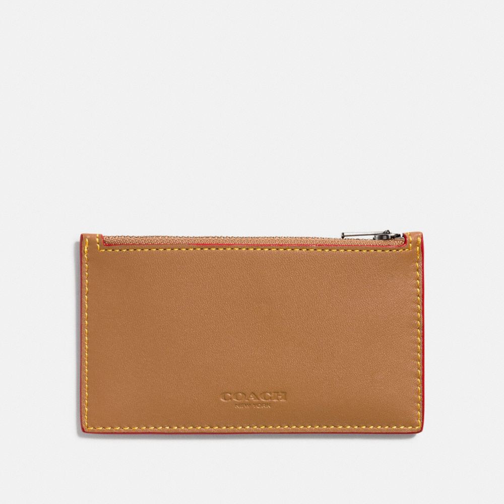 COACH®,ZIP CARD CASE,Leather,LIGHT SADDLE,Front View