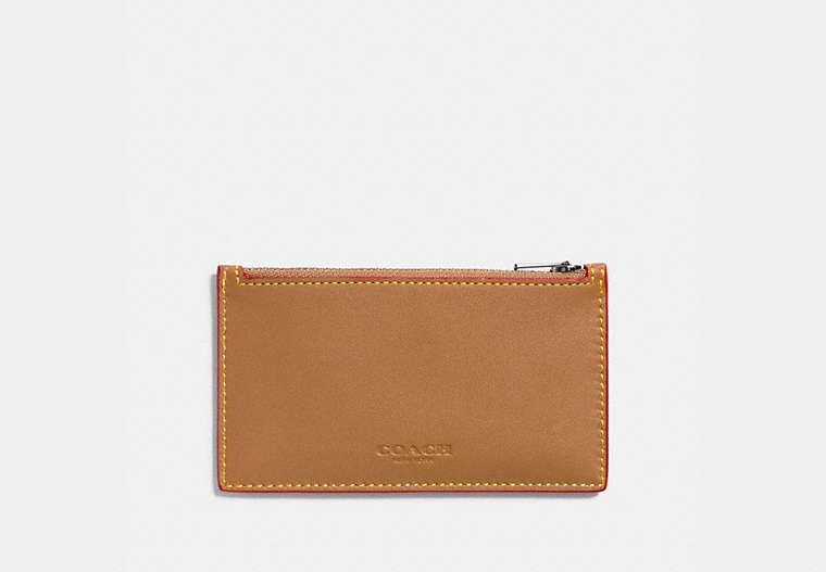 COACH®,ZIP CARD CASE,Leather,LIGHT SADDLE,Front View