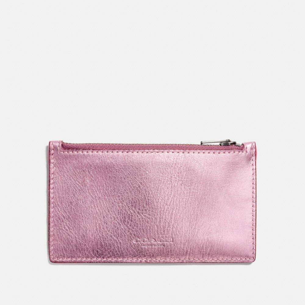 COACH®,ZIP CARD CASE,Leather,Metallic Blush/Primrose,Front View