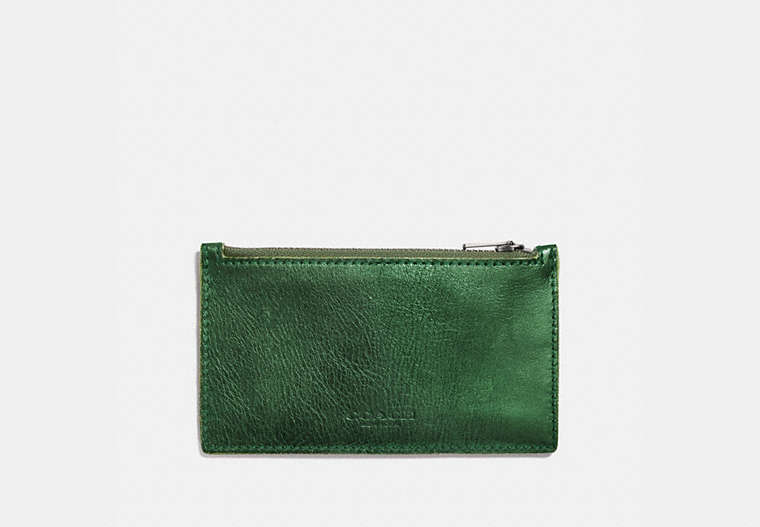 COACH®,ZIP CARD CASE,Leather,Metallic Lime/Utility,Front View