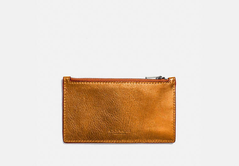 COACH®,ZIP CARD CASE,Leather,Metallic Orange/Gifting Orange,Front View