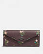 COACH®,SOFT WALLET WITH CROSS STITCH FLORAL PRINT,Printed Canvas,Dark Gunmetal/Oxblood Cross Stitch Floral,Front View