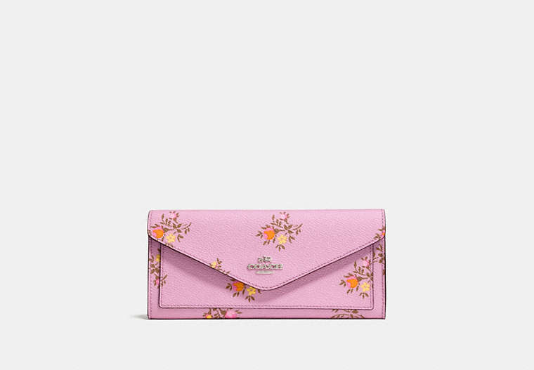COACH®,SOFT WALLET WITH CROSS STITCH FLORAL PRINT,Printed Canvas,Silver/Lily Cross Stitch Floral,Front View