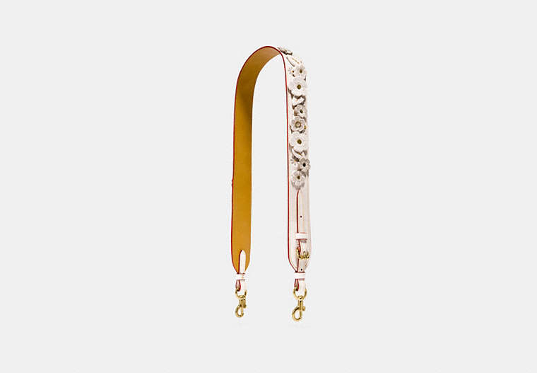 COACH®,COMPLIMENTARY TEA ROSE BAG STRAP,Leather,Mini,Brass/Chalk,Front View