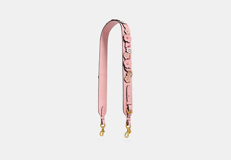 COACH®,COMPLIMENTARY TEA ROSE BAG STRAP,Leather,Mini,Peony/Brass,Front View