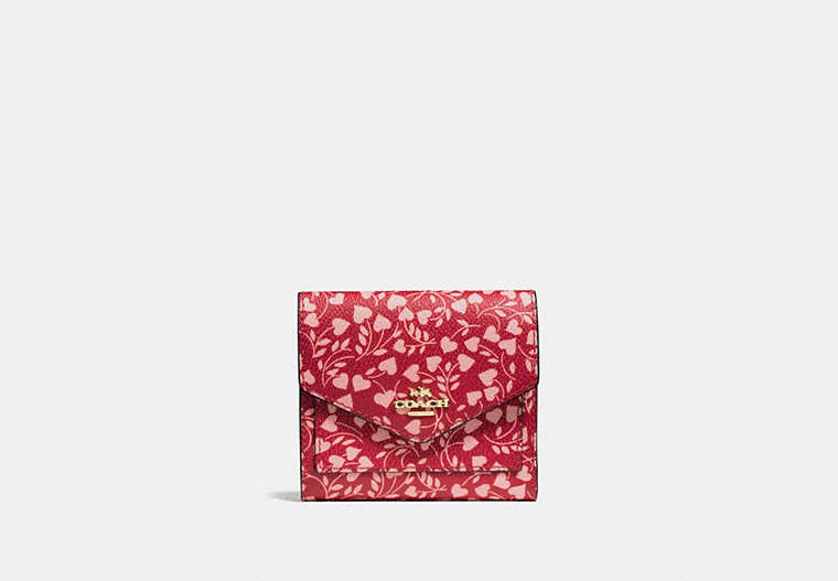 COACH®,SMALL WALLET WITH LOVE LEAF PRINT,pvc,Light Gold/Love Leaf,Front View