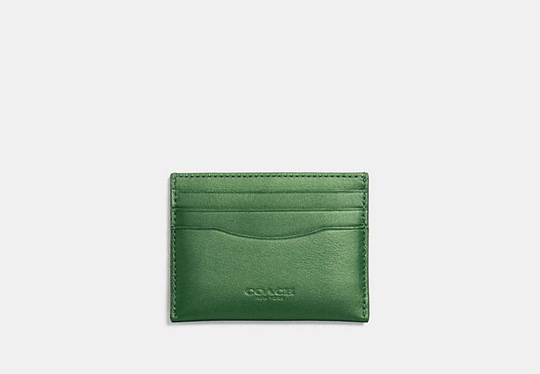 COACH®,CARD CASE,Leather,DK/Metallic Lime,Front View