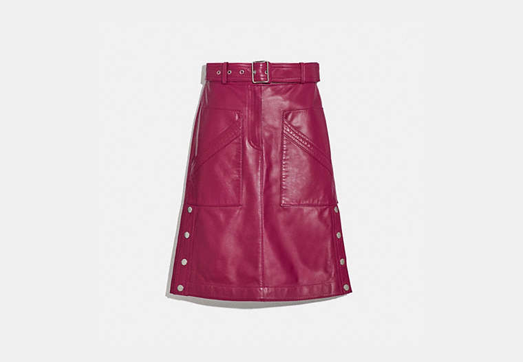 COACH®,BELTED LEATHER SKIRT,Leather,Tweed Berry,Front View