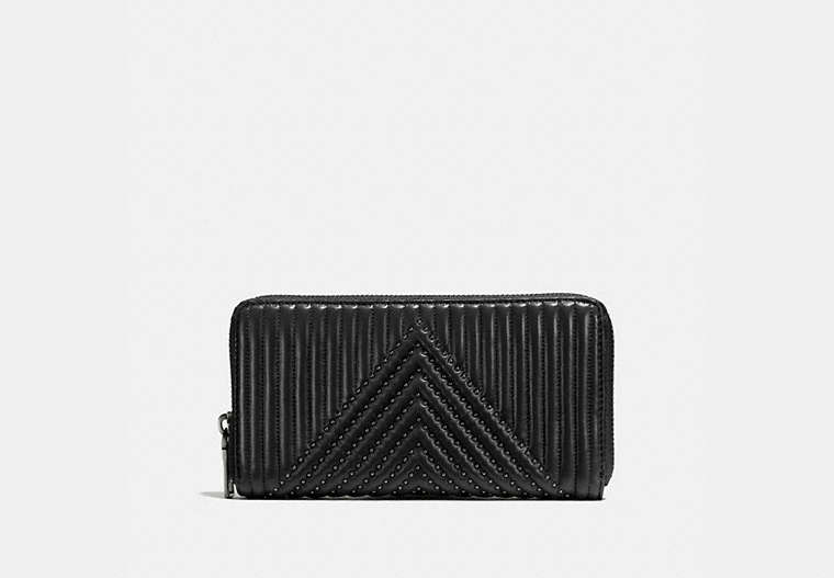 COACH®,ACCORDION ZIP WALLET WITH QUILTING AND RIVETS,Leather,Black Copper/Black,Front View