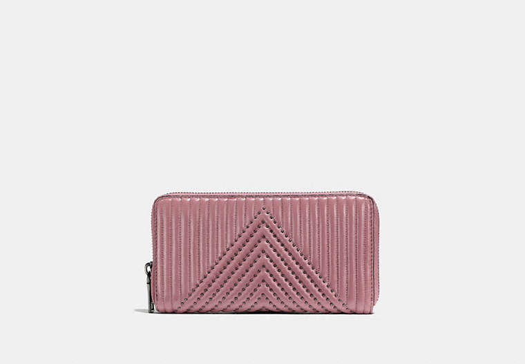 COACH®,ACCORDION ZIP WALLET WITH QUILTING AND RIVETS,Leather,Black Copper/Dusty Rose,Front View
