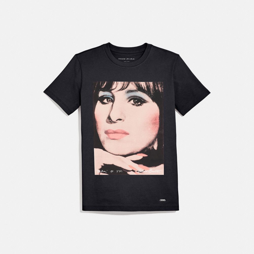 COACH®,COACH X RICHARD BERNSTEIN T-SHIRT WITH BARBRA STREISAND,cotton,DARK GREY,Front View image number 0