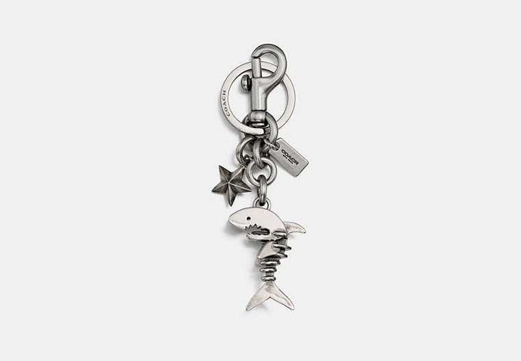 COACH®,SHARKY BAG CHARM,Metal,Silver,Front View image number 0