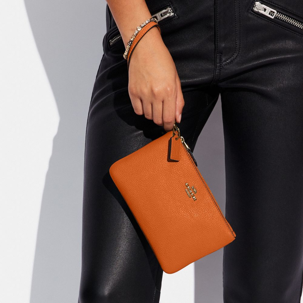 COACH®,Small Wristlet,Leather,Wristlet,Pouch,Casual,Burnt Orange,Detail View