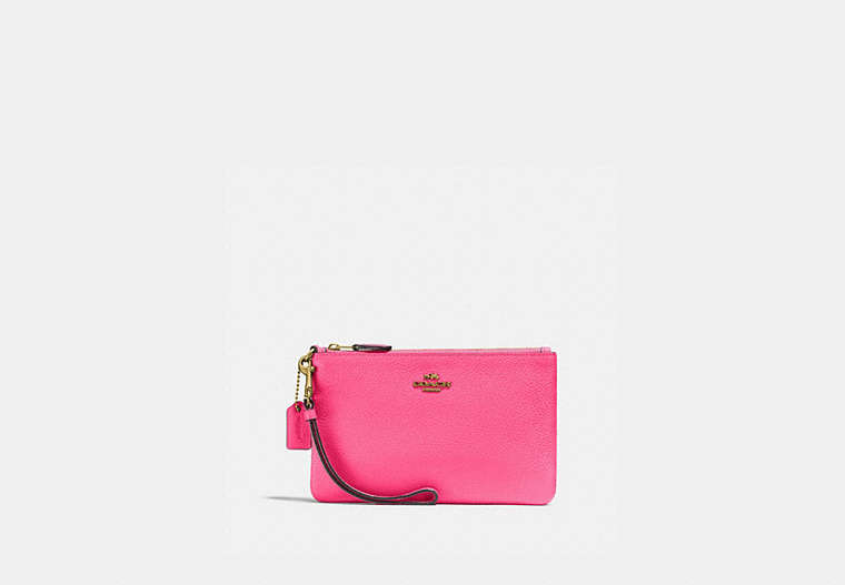 COACH®,SMALL WRISTLET,Pebbled Leather,Medium,Brass/Confetti Pink,Front View