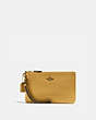 COACH®,SMALL WRISTLET,Pebbled Leather,Medium,Brass/Sunlight,Front View