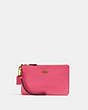COACH®,SMALL WRISTLET,Pebbled Leather,Medium,Brass/Petunia,Front View