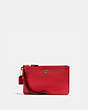 COACH®,SMALL WRISTLET,Pebbled Leather,Medium,Brass/Electric Red,Front View