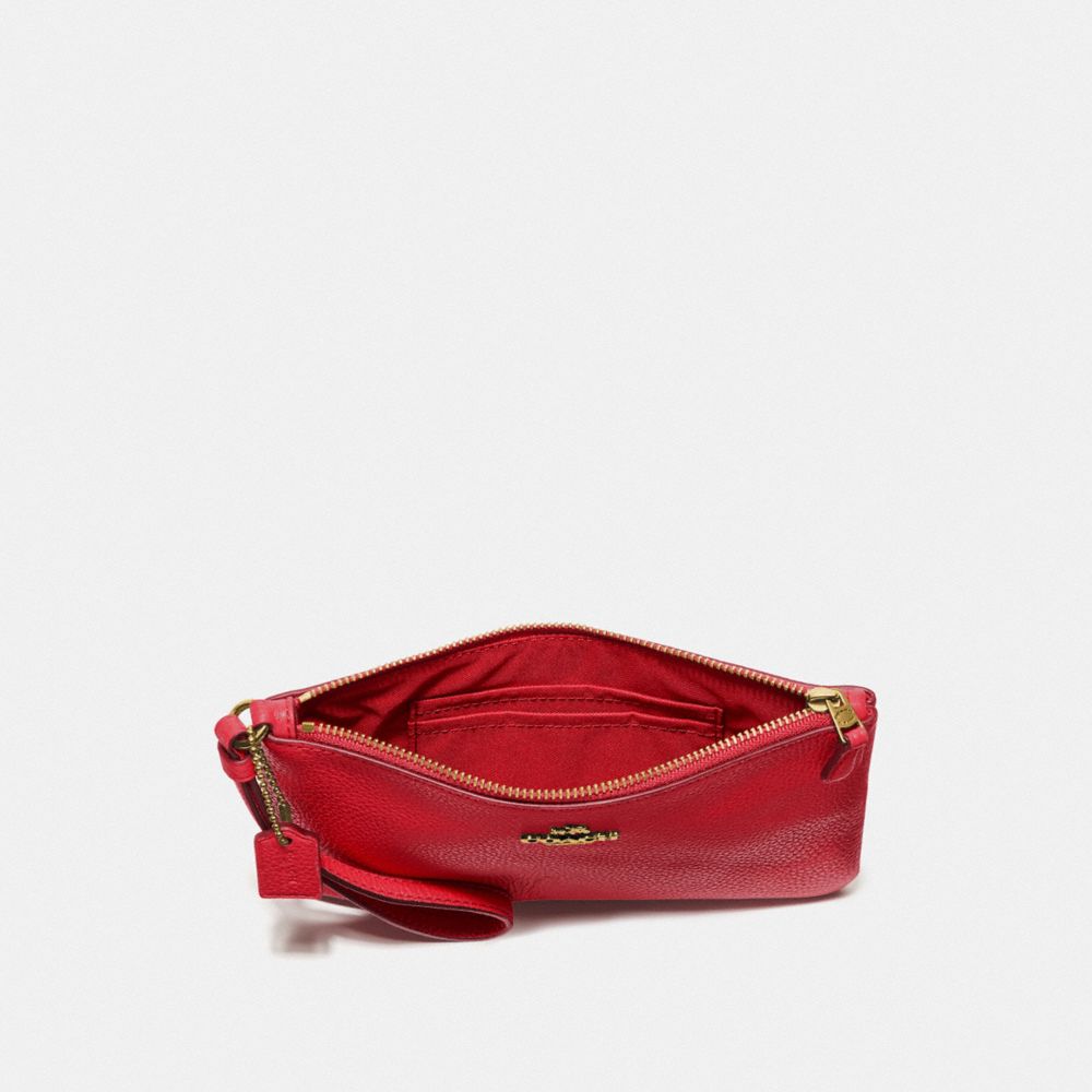 COACH®,PETIT WRISTLET,Cuir galet poli,Laiton/Rouge électrique,Inside View,Top View