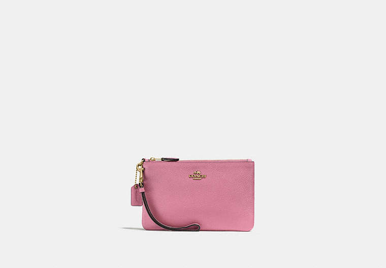 COACH®,SMALL WRISTLET,Pebbled Leather,Medium,Brass/Rose,Front View