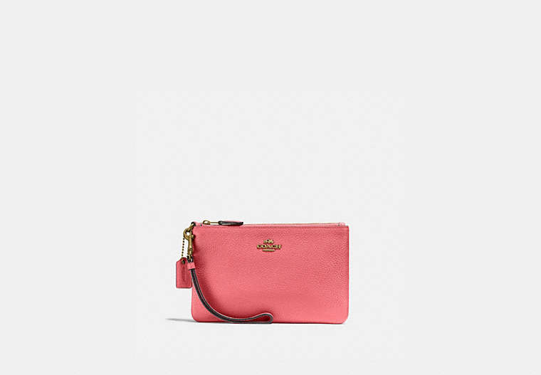 COACH®,SMALL WRISTLET,Pebbled Leather,Medium,Brass/Taffy,Front View