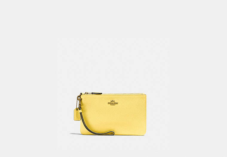 COACH®,SMALL WRISTLET,Pebbled Leather,Medium,Brass/Retro Yellow,Front View