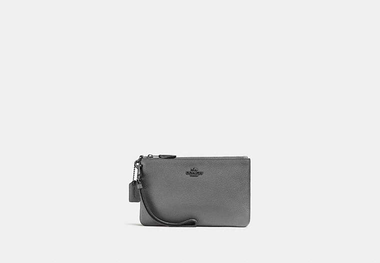 COACH®,SMALL WRISTLET,Pebbled Leather,Medium,Dark Gunmetal/Heather Grey,Front View