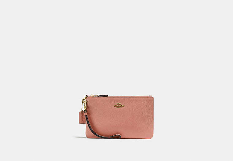COACH®,SMALL WRISTLET,Pebbled Leather,Medium,Gold/Light Peach,Front View