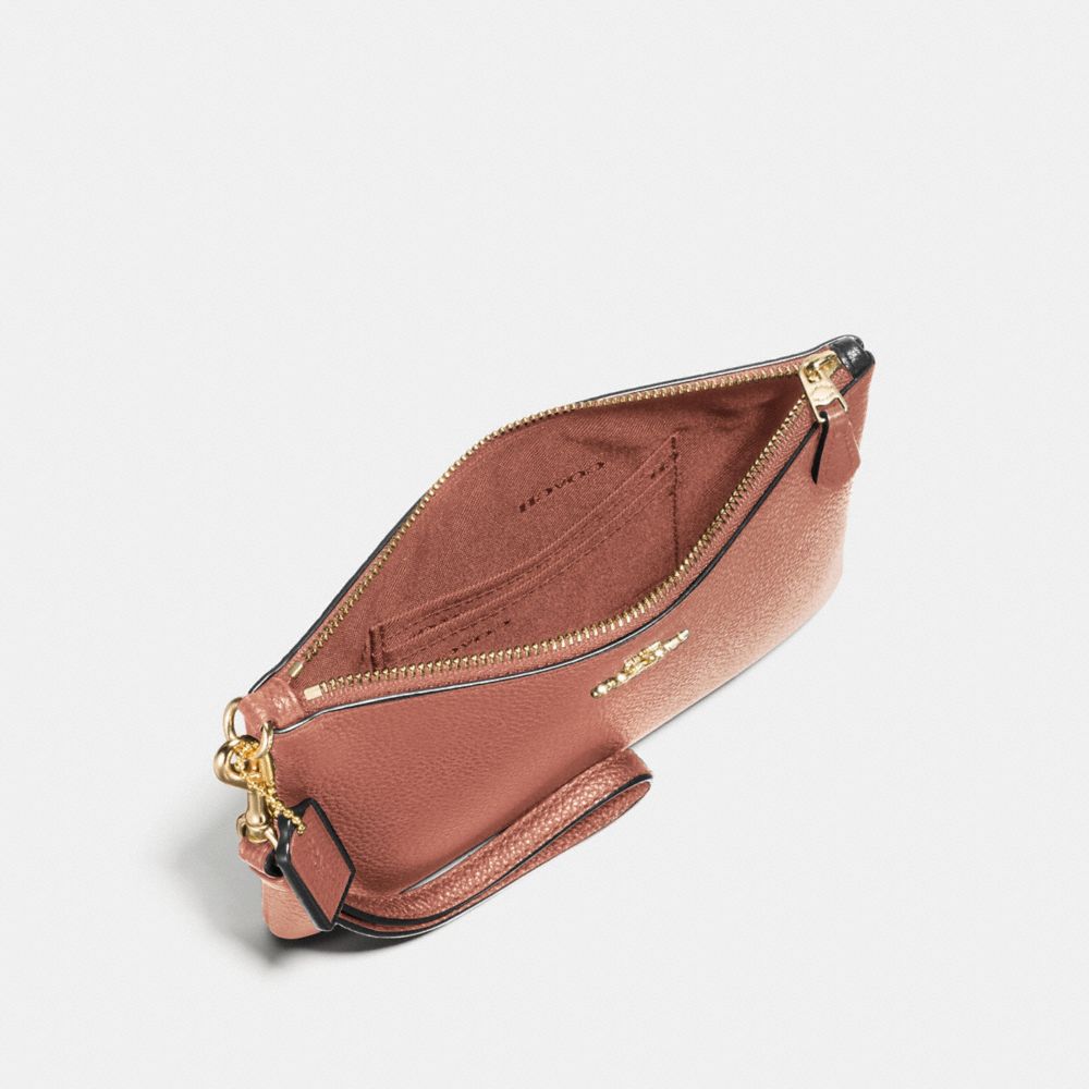 COACH®,PETIT WRISTLET,Cuir galet poli,Or/Pêche clair,Inside View,Top View