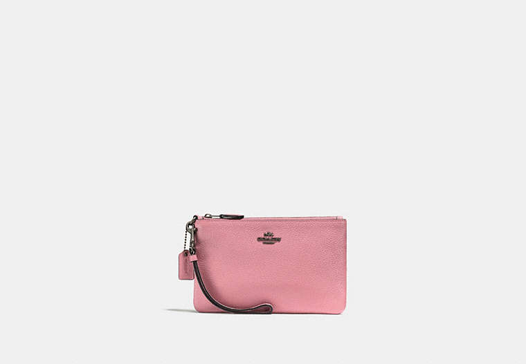 COACH®,SMALL WRISTLET,Pebbled Leather,Medium,Gunmetal/True Pink,Front View