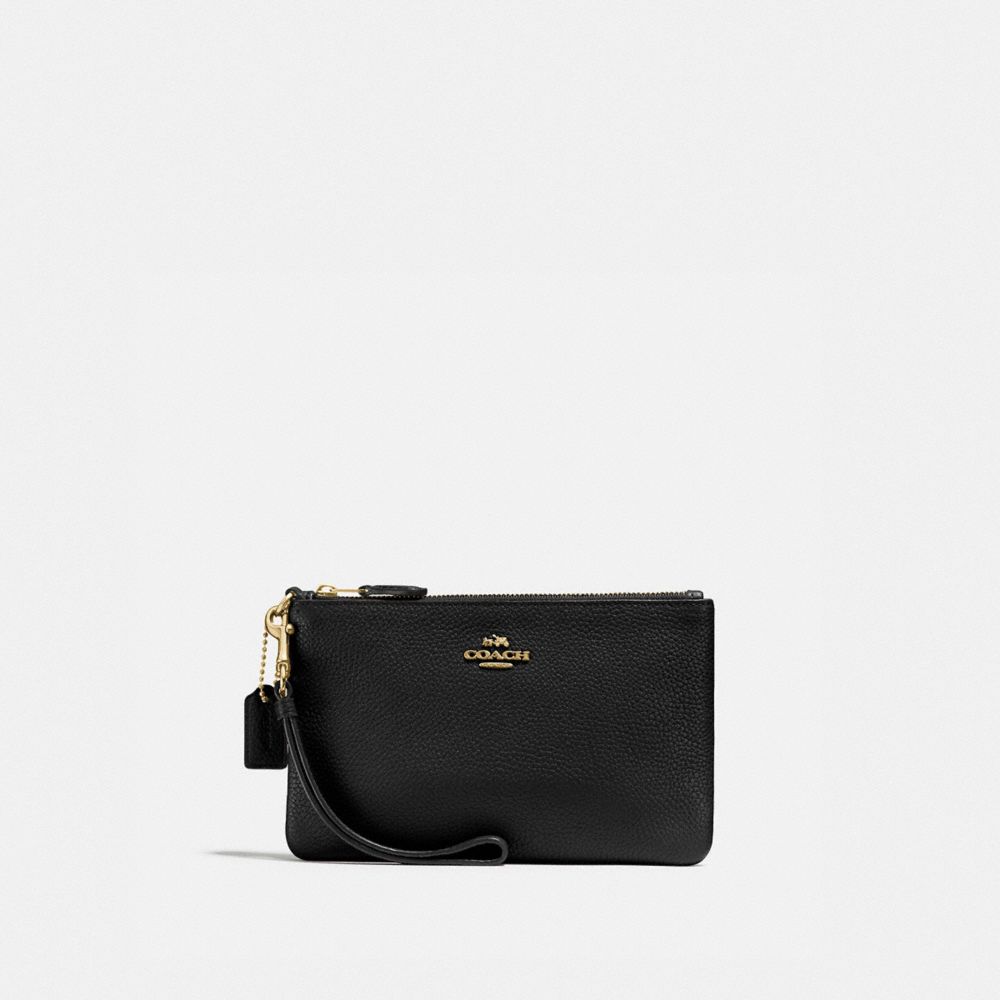 COACH®,PETIT WRISTLET,Cuir galet,Or clair/Noir,Front View