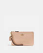 COACH®,SMALL WRISTLET,Pebbled Leather,Medium,Light Gold/Beechwood,Front View