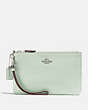 COACH®,SMALL WRISTLET,Pebbled Leather,Medium,Silver/Pale Green,Front View
