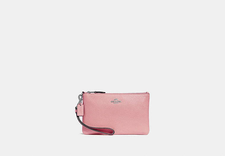 COACH®,SMALL WRISTLET,Pebbled Leather,Medium,Silver/Light Blush,Front View